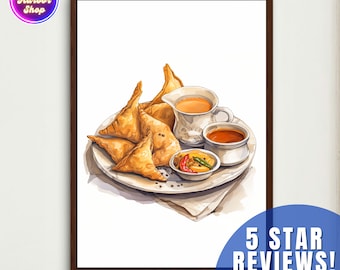 Indian Food Wall Art Painting Indian Street Food Art Samosa Art Canvas South Asian Art Desi Gift Art Modern Wall Art Kitchen Canvas Painting