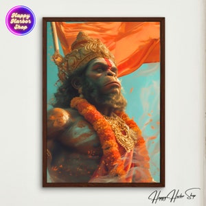 Hanuman God Painting Hindu Monkey God Wall Art on Premium Canvas Indian Decor