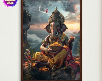 Lord Ganesha kunst aan de muur, hindoeïstische god Ganesha schilderij, Ganesha decor prints, Indiase geschenken