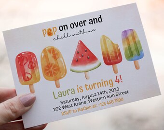 Popsicle Birthday Invitation, Editable Canva Template (Digital)