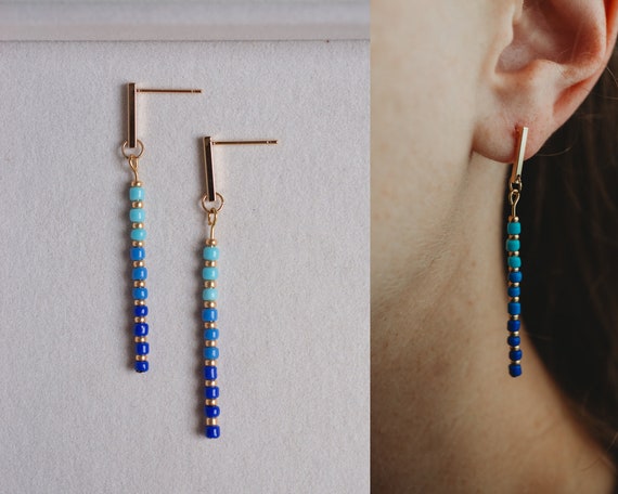 Dainty Ombre Seed Bead Earrings, 18K Gold Plated Posts