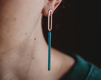 Long Gold Oval Posts with Vintage Beads, Vintage Bugle Beads, Minimalist Dangle Post Earrings, 18K Gold Plated Earrings