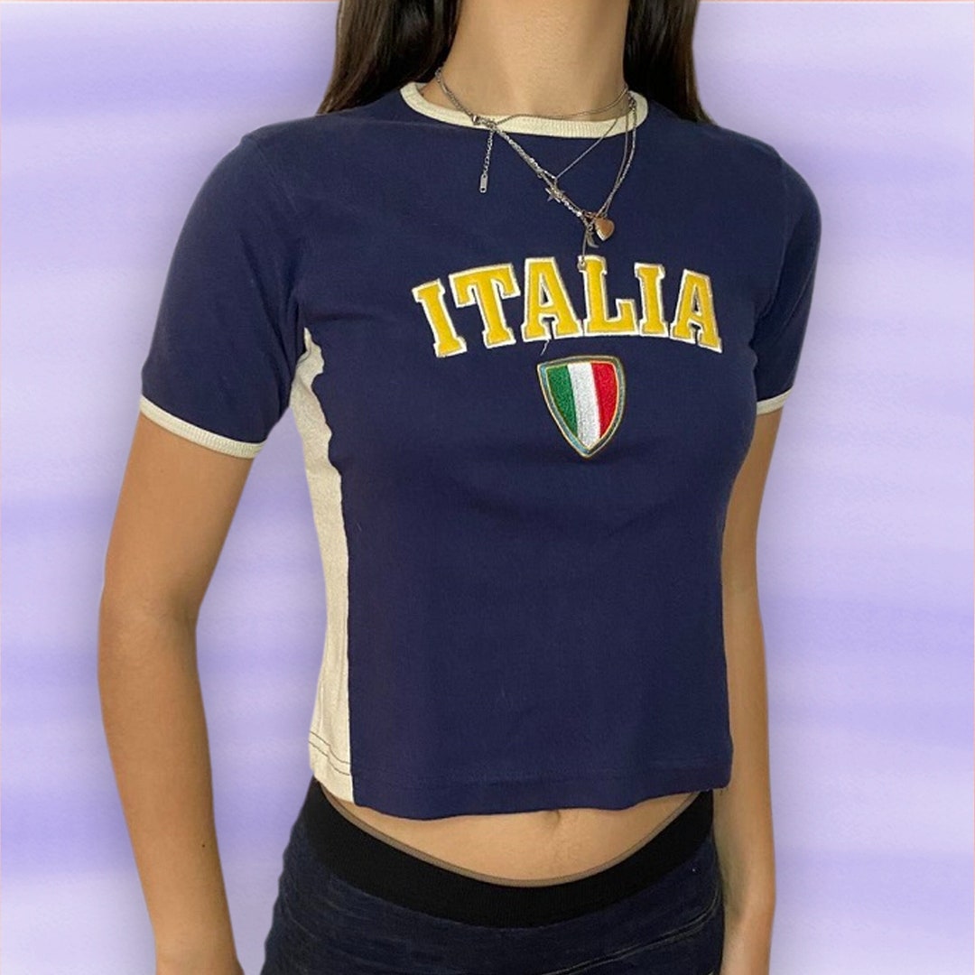 Y2K Italy Baby Tees Embroidered Aesthetic Tee Women Clothing