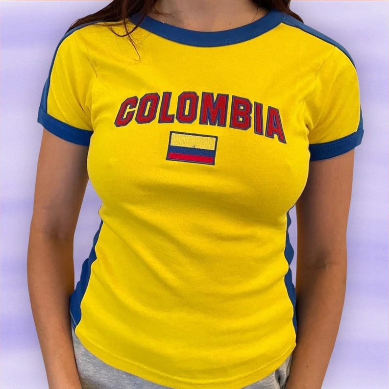 Y2K Colombia Baby Tees Embroidered Aesthetic Tee Women Etsy