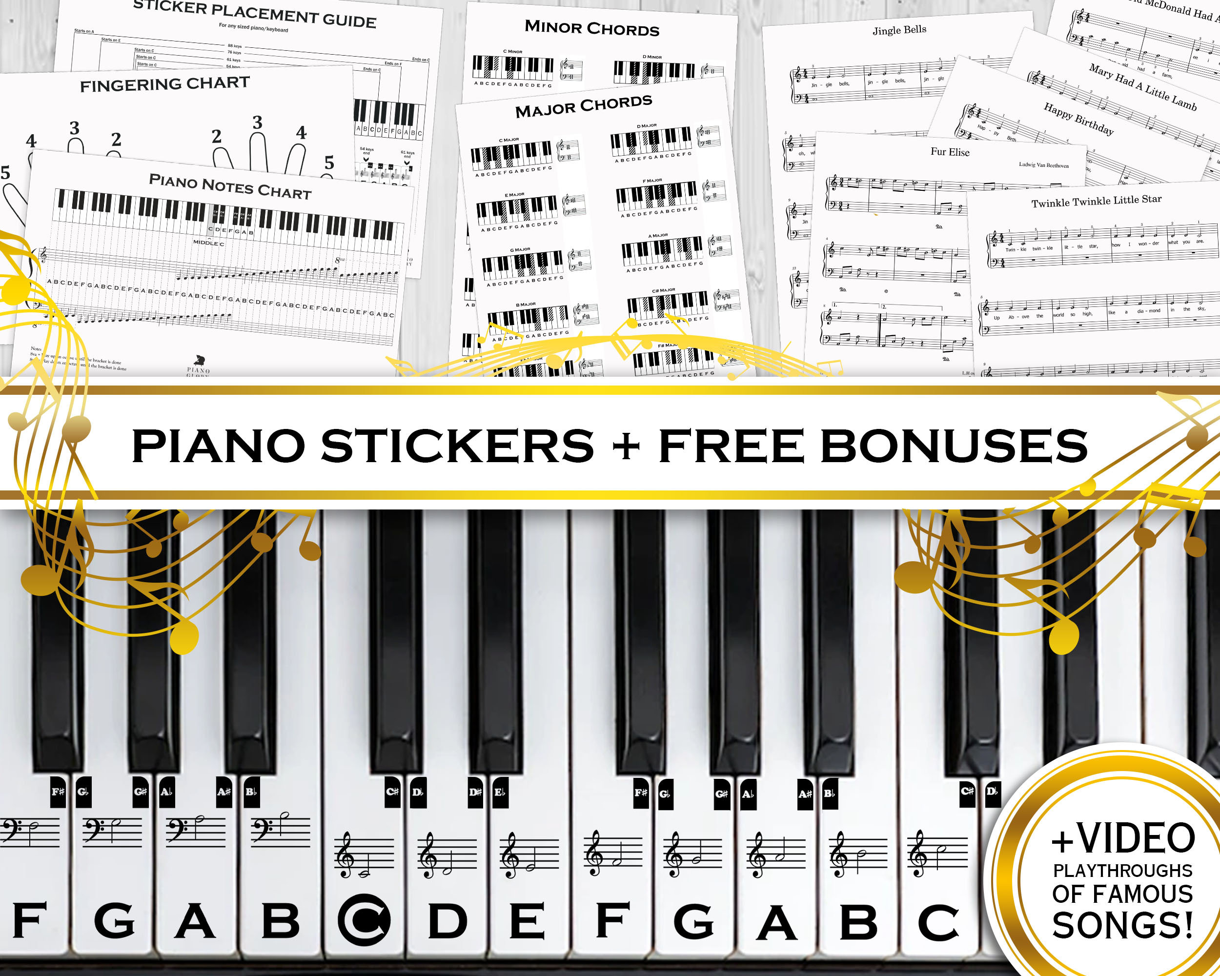 Guide des notes de piano pour débutant, étiquettes amovibles de notes de  clavier de piano pour l'apprentissage, taille réelle de 88 touches, en  silicone, pas besoin d'autocollants, réutilisable