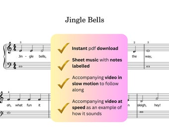 Jingle Bells ~ Piano Sheet Music with notes labelled