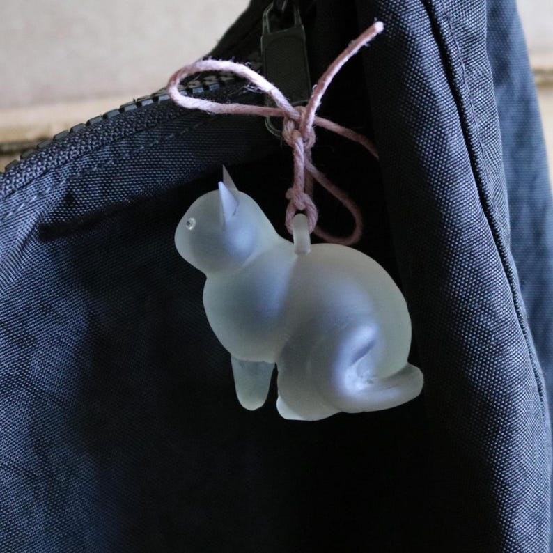 clear + chunky lucky “ghost” cat bag charm with embellished cubic zirconia eyes image 7
