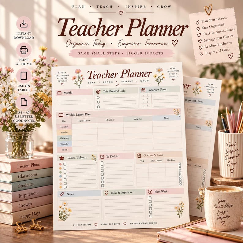 Teacher Planner Printable | Lesson Plan Template, Weekly Organizer ...