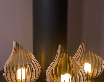 Lampe photophore bougeoir en bois - Objet décoratif - Existe en version lampe et en version suspension