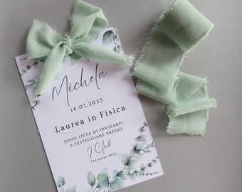 Graduation invitation, floral print in shades of green