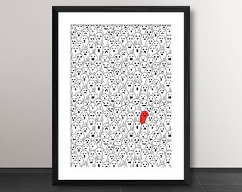 Spot The Red Ghost Poster Print, Find The Elusive Ghost, PRINTABLE DIGITAL DOWNLOAD