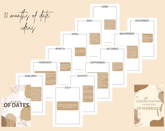 Wedding gift Calendar of dates Gift idea Digital download Minimalist A year of dates Date ideas Paper Anniversary Couple gift
