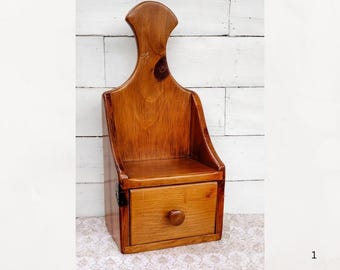 Antique hanging wall box.  Display shelf with drawer. Salt box.  recipe box.  Candle shadow box. Hand crafted.  Signed &quot;DISKE&quot;