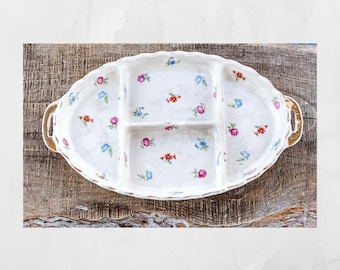 Vintage Gold Castle Chikusa Divided Tray: Floral Chintz, Made in Japan