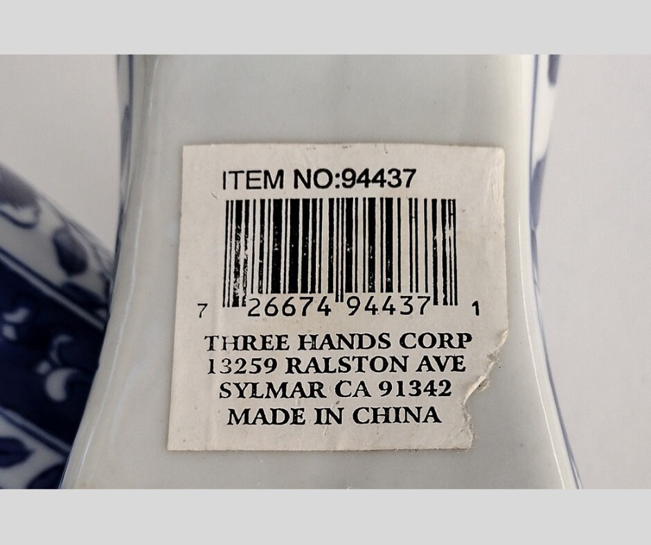 Blue and White Porcelain Ceramic Decorative Shoe. Floral Design. Three