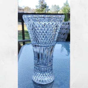 Crystal Vase. 7&quot; Tall. Diamond point pattern.  24% lead crystal.  Clear glass vase. Vintage crystal vase.