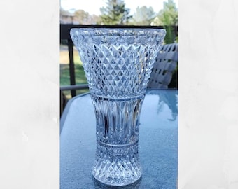Vintage 24% Lead Crystal Vase: 7" Diamond Point Pattern
