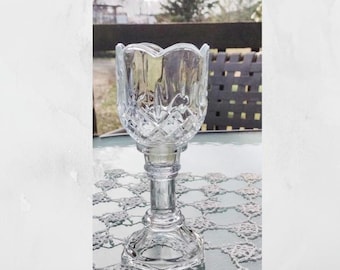 Vintage Homco clear cut glass peg votive candle holder.  Tealight candle holder.  Vintage home interior.  Cottage farmhouse.  Made in USA.