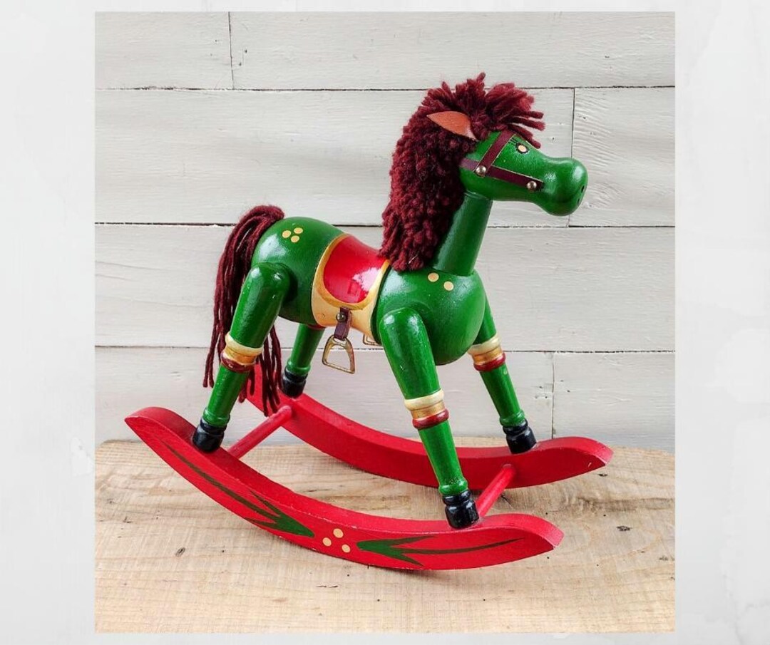 Vintage Christmas Rocking Horse. Hand Painted. Yarn Mane and Tail ...