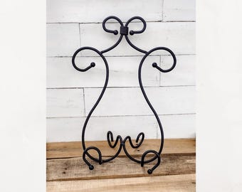 Vintage Wrought Iron Cookbook Stand: Matte Black Art Display Easel.  Picture stand.