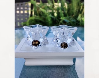 Vintage crystal candlestick holders.  Michael C. Fina fifth Ave Crystal.  24% lead crystal. Starburst design.  Made in, USA.  1. 75" X 1.75"