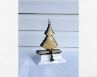Glistening gold Christmas tree stocking holder.  Mantle stocking hanger.   Single stocking hanger.  Christmas decoration.