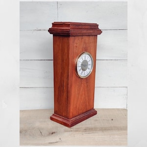 Vintage Wood Shelf Clock: MCM Roman Numeral Tabletop Clock