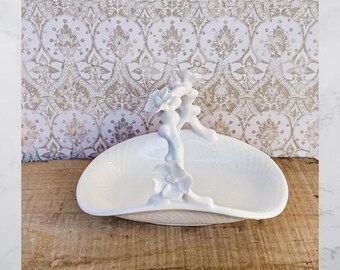 Vintage Fitz and Floyd Porcelain basket. 3D Rose Handle. Ring dish | Candy dish | Jewelry dish.