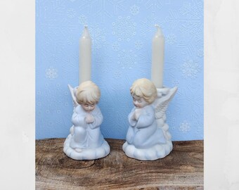 Vintage praying angel candlestick holders. Pair. Christmas around the world.  Angel candleholders.  Vintage Christmas.  4.5" tall