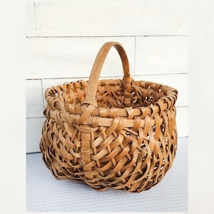 Vintage Hand Woven Splint Oak Gathering Basket