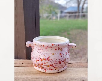 Vintage speckled planter pot.  Splatter painted glazed ceramic planter.  6.5" X 5.25"