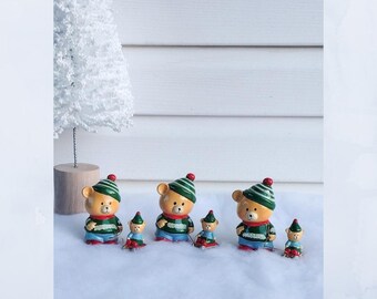 Vintage enesco Teddy bear figurines.  Snow sledding bear figurines.   Ceramic bear figurines. 3.5" tall.  Set of 3