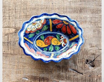 Vintage Talavera Pottery Dish: Hand-Painted Floral Soap/Jewelry Bowl