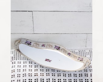 Vintage RS Prussia Porcelain Serving Tray: White, Gold & Purple