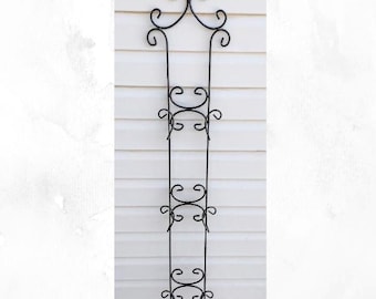 Vintage 3 tier wall mount plate display rack.  Vertical wall mount plate rack.  Pewter color. Metal plate rack.  Plate holder wall. 48&quot; long