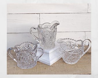 Vintage EAPG US Glass Pacifica Creamer and Sugar Set