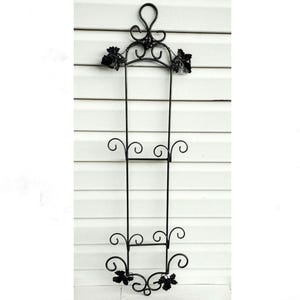 Vintage iron 2 tier plate rack. grape and leaf design.   Wall mount plate rack. Vertical plate display wall. Green/ black/ copper tones.