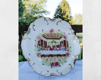 Vintage Last Supper collectable Plate: 18k Gold Trim, Fine Bone China, Japan 1960s