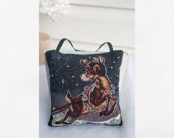 Needlepoint Ruldolph door knob hanger.  Christmas door knob.  Vintage door Christmas.  5.25" X  5.25"