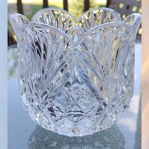 Vintage tulip cut lead crystal candle holder. crystal gifts.