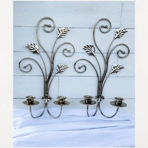 Vintage Gold Tone Candle Sconces: Homco Scrolled Leaf Design