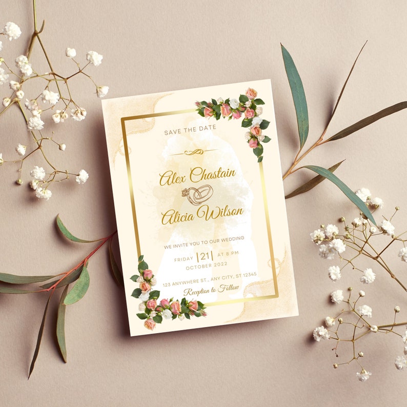 tarjeta de invitaciones de boda digitales con estilo plantillas en Canva para hacerlo fácil y divertido imagen 4
