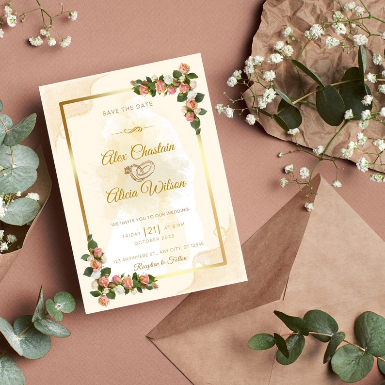 tarjeta de invitaciones de boda digitales con estilo plantillas en Canva para hacerlo fácil y divertido imagen 2