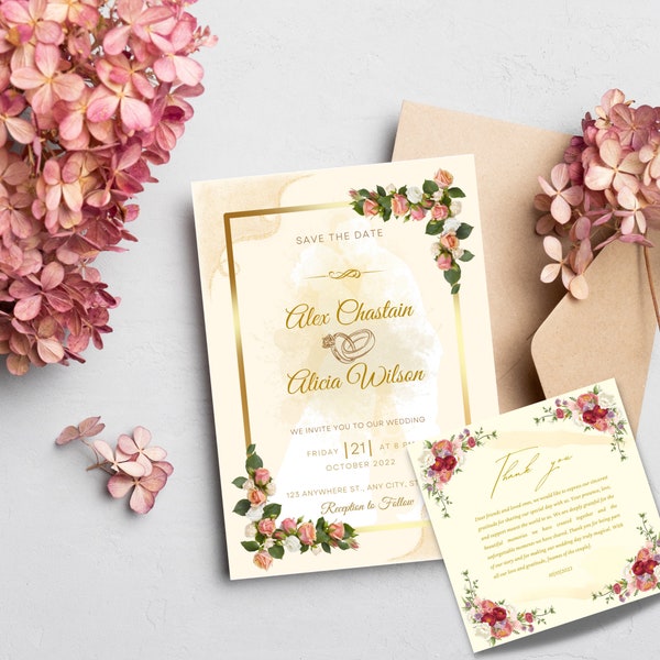 tarjeta de  invitaciones de boda digitales con estilo - plantillas en Canva para hacerlo fácil y divertido