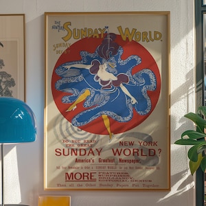 American Vintage Art Museum Qualitätsdruck, Sonntags-Weltplakat, antikes Werbeplakat, Anfang 1900s Ephemera, Jugendstilplakat