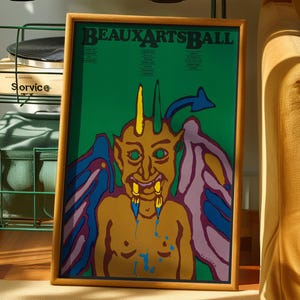 Impressão de arte psicodélica de demônio, arte de parede gótica para casa, pôster assustador e descolado, impressão estranha de demônio em estilo Art Nouveau, presente para estúdios de artistas, impressão de demônio