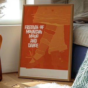 Impresión de calidad de museo del Festival de música de montaña, póster de música retro, decoración de pared de danza folclórica, póster de música inspirado en los años 70, impresión artística del festival de viajes