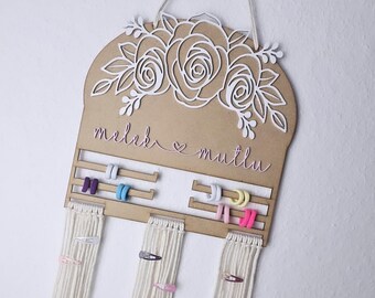 Haarspangenaufbewahrung personalisiert aus Holz Blumen Rosen Kinder Haarspangen Haar accesoires Boho Vintage