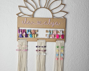 Haarspangenaufbewahrung personalisiert aus Holz Blumen Blume Sonnenblume Kinder Haarspangen Haar accesoires Boho Vintage