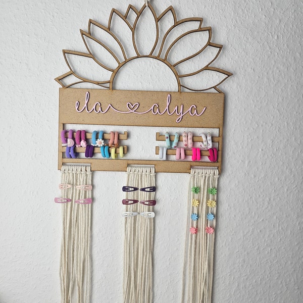 Haarspangenaufbewahrung personalisiert aus Holz Blumen Blume Sonnenblume Kinder Haarspangen Haar accesoires Boho Vintage